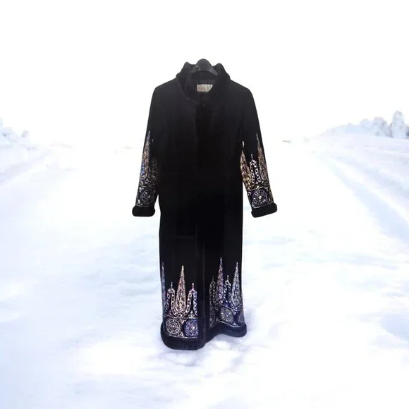 Margaret Godfrey Suede Maxi Coat Embroidered Mod Posh Formal